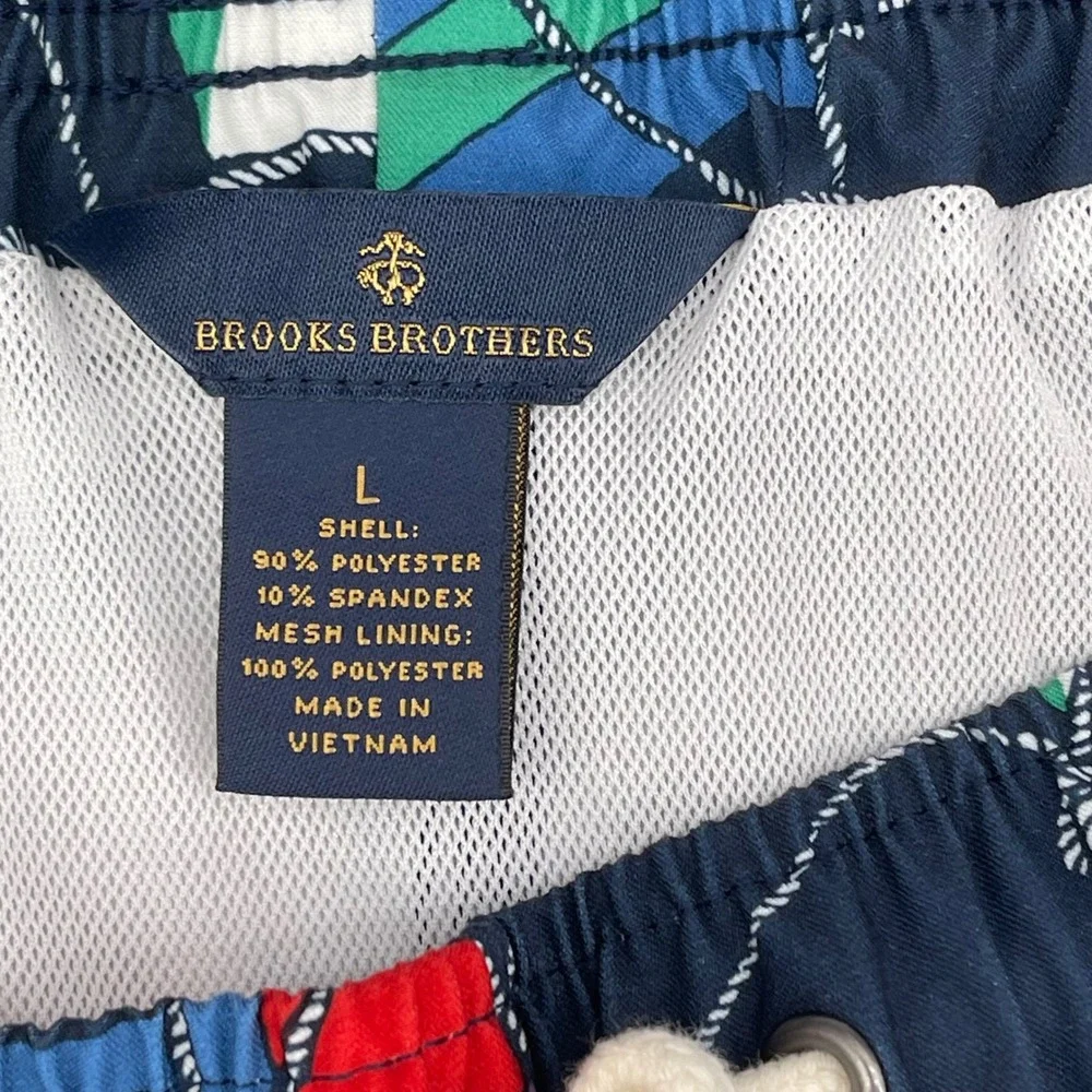 Brooks Brothers Nautical Signal Flag Swim Trunks Mens Large Navy Blue Stretch